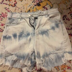 American Eagle Outfitters Blue and White Tie-Dye Jean Shorts